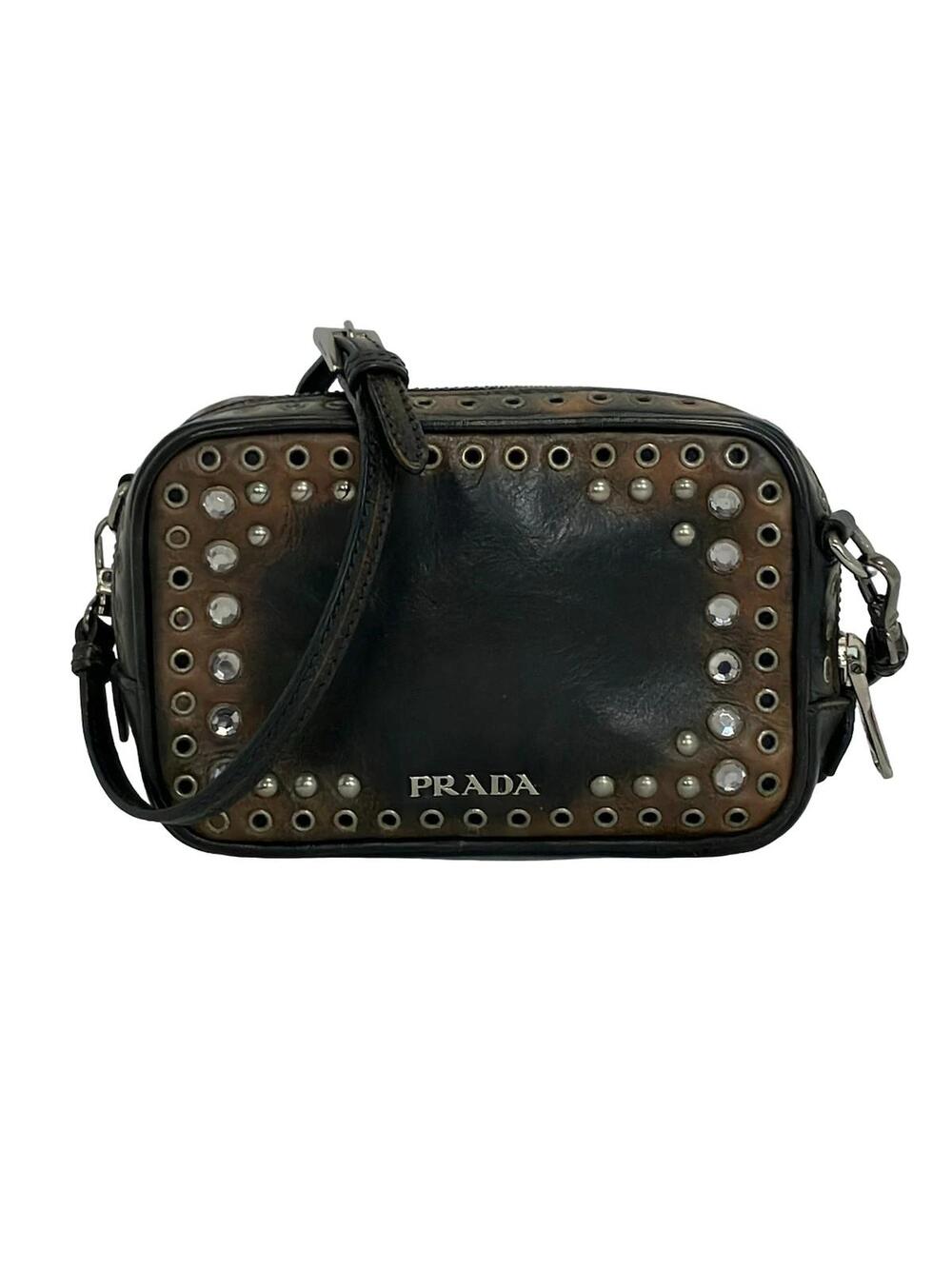 Prada Black Brown Leather Shoulder Bag #349916P71B